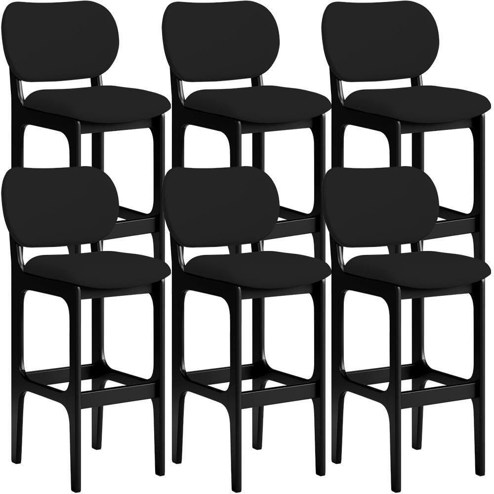 Kit 06 Banquetas Alta Para Cozinha Madeira Fixa Betta L02 Preto Facto Preto
