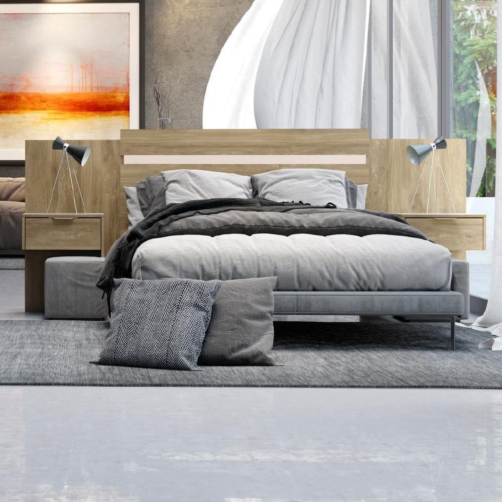 Cabeceira Casal Extensível E Mesa Lateral 1114 Carraro - Noce Noce