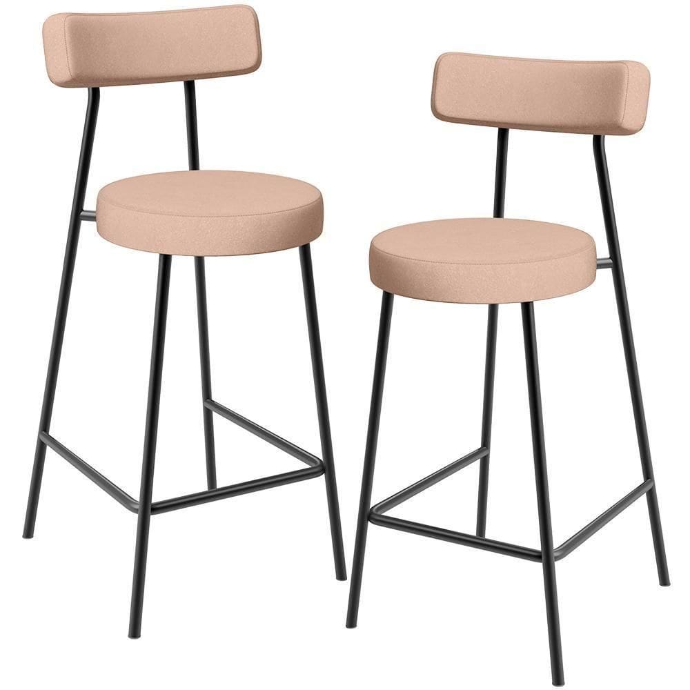 Kit 02 Banquetas Baixa Para Cozinha Sala De Jantar Bar Bancada Milão L02 Linho Rosê