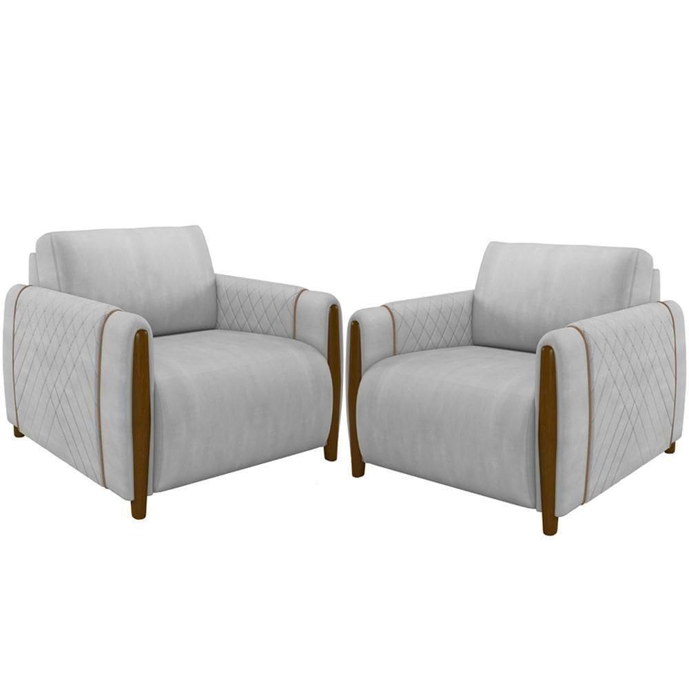 Kit 02 Poltronas Base Fixa Flora M03 Cinza