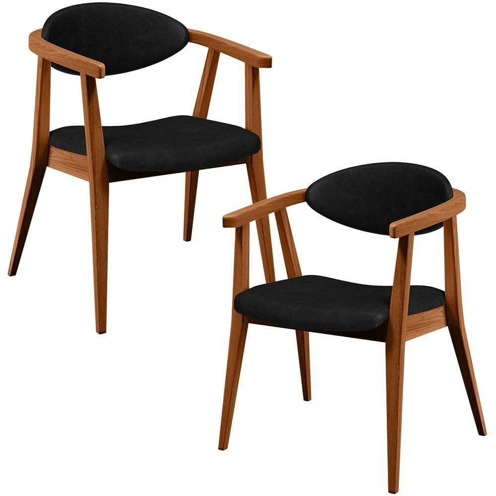 Kit 02 Poltronas Decorativas Para Sala De Estar Jantar Cecília B04 Couríssimo Preto - Lyam Decor