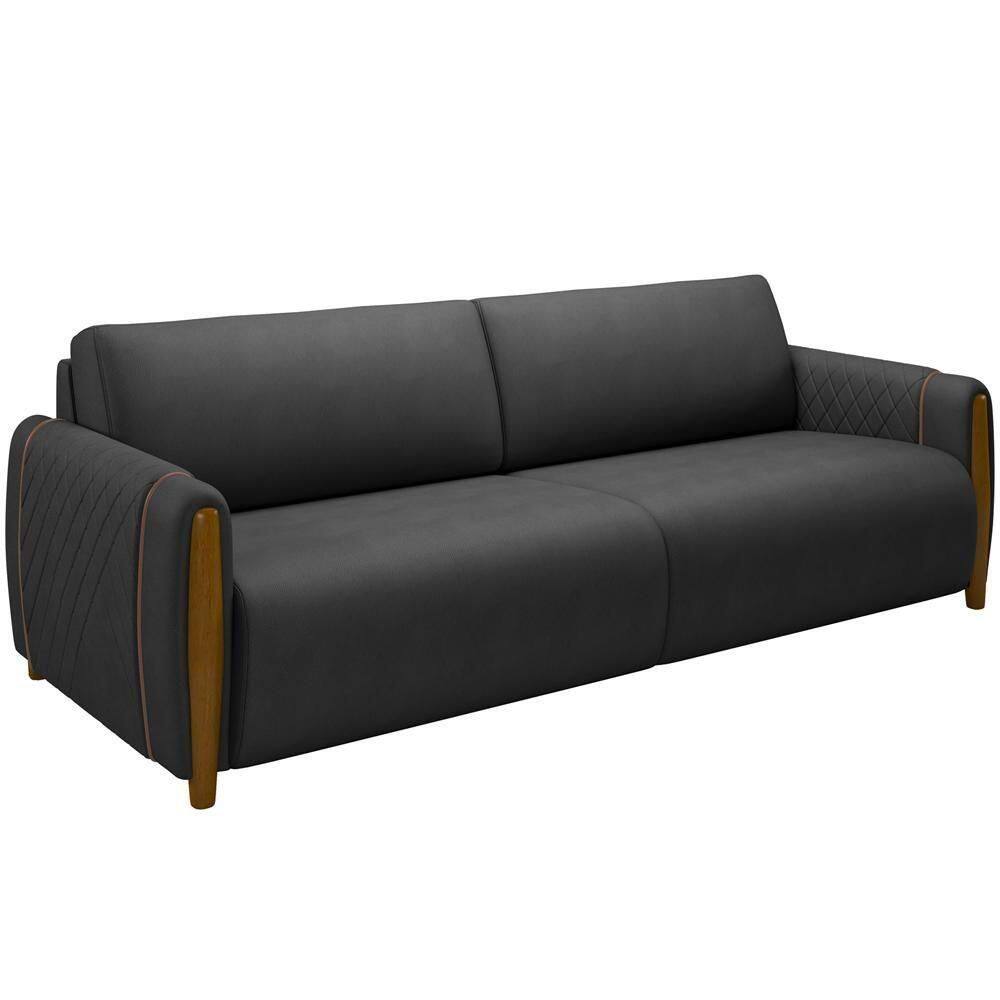 Sofá 03 Lugares 223cm Flora M03 Couríssimo Preto