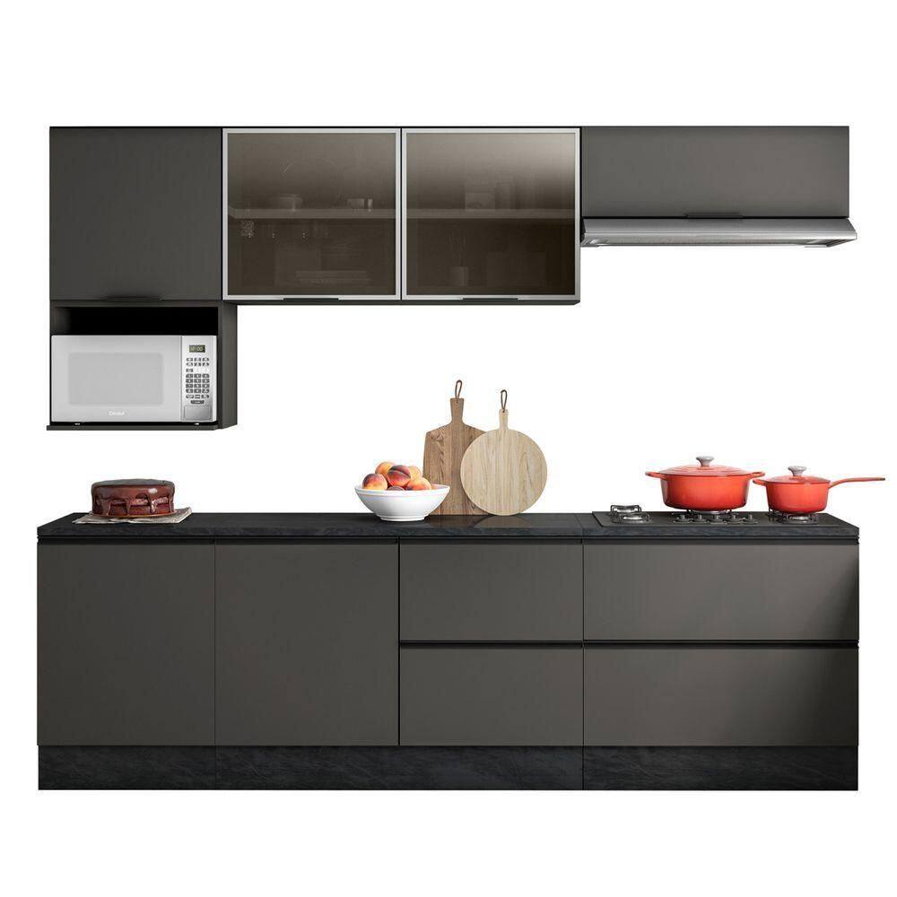 Cozinha Modulada 7 Peças Com 7 Portas E 4 Gavetas Com Balcão Para Cooktop Etna Grafite