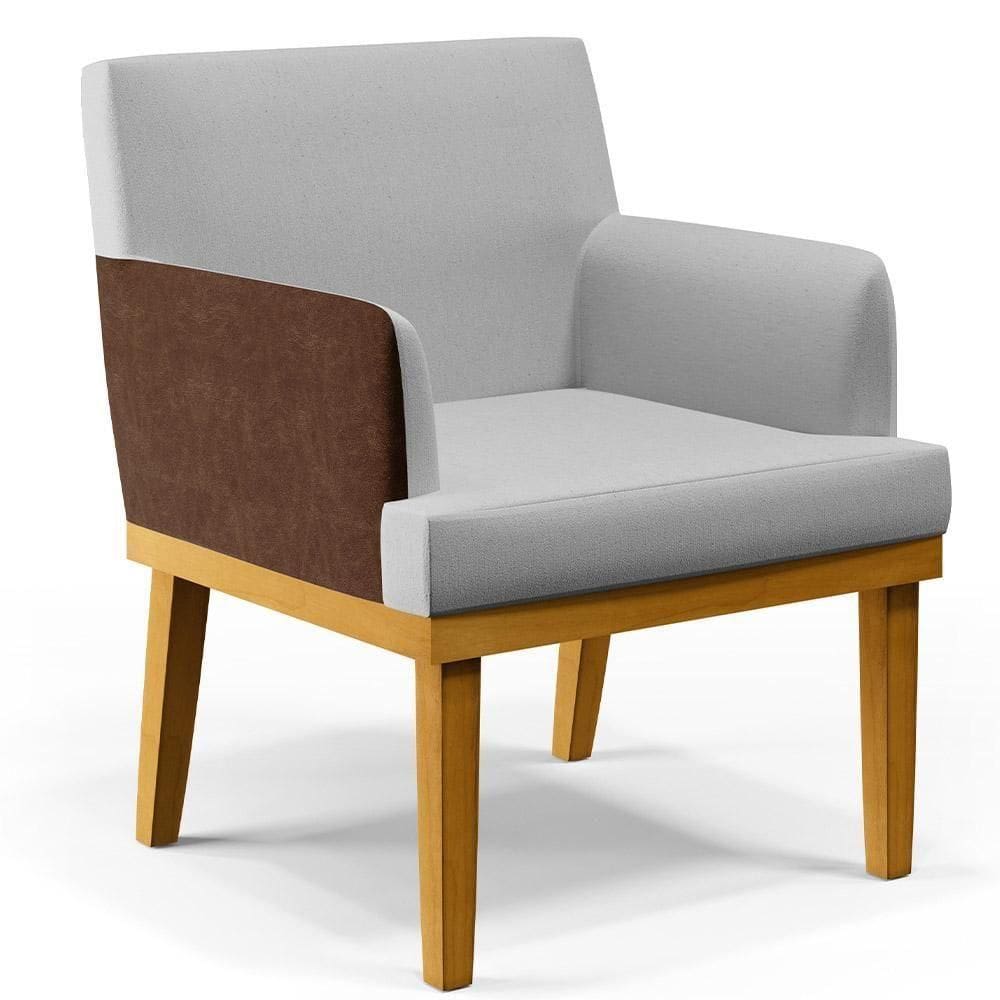 Poltrona Para Sala Estar Recepção Beatriz Cinza Marrom