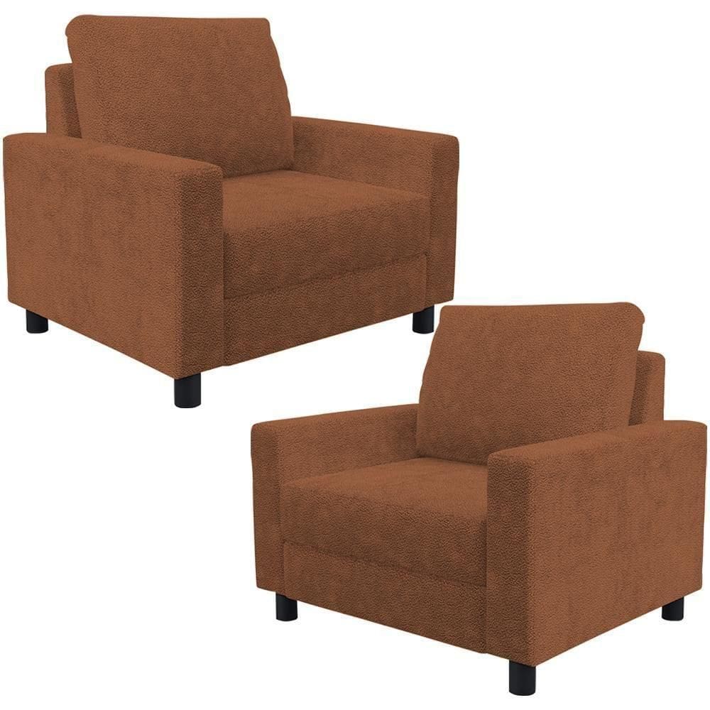 Kit 02 Poltronas Decorativa Para Sala De Estar E Recepção Malta L02 Bouclê Terracota