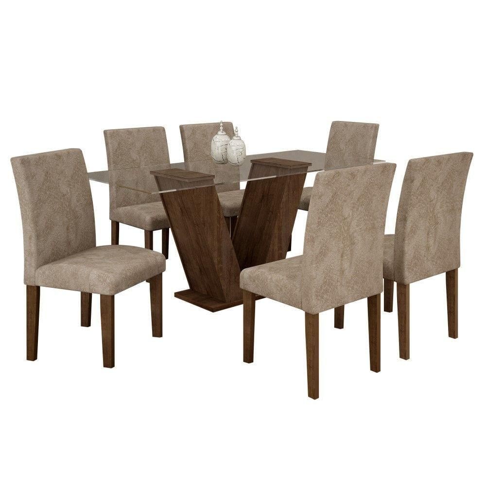 Conjunto Sala De Jantar Mesa Tampo De Vidro E 6 Cadeiras