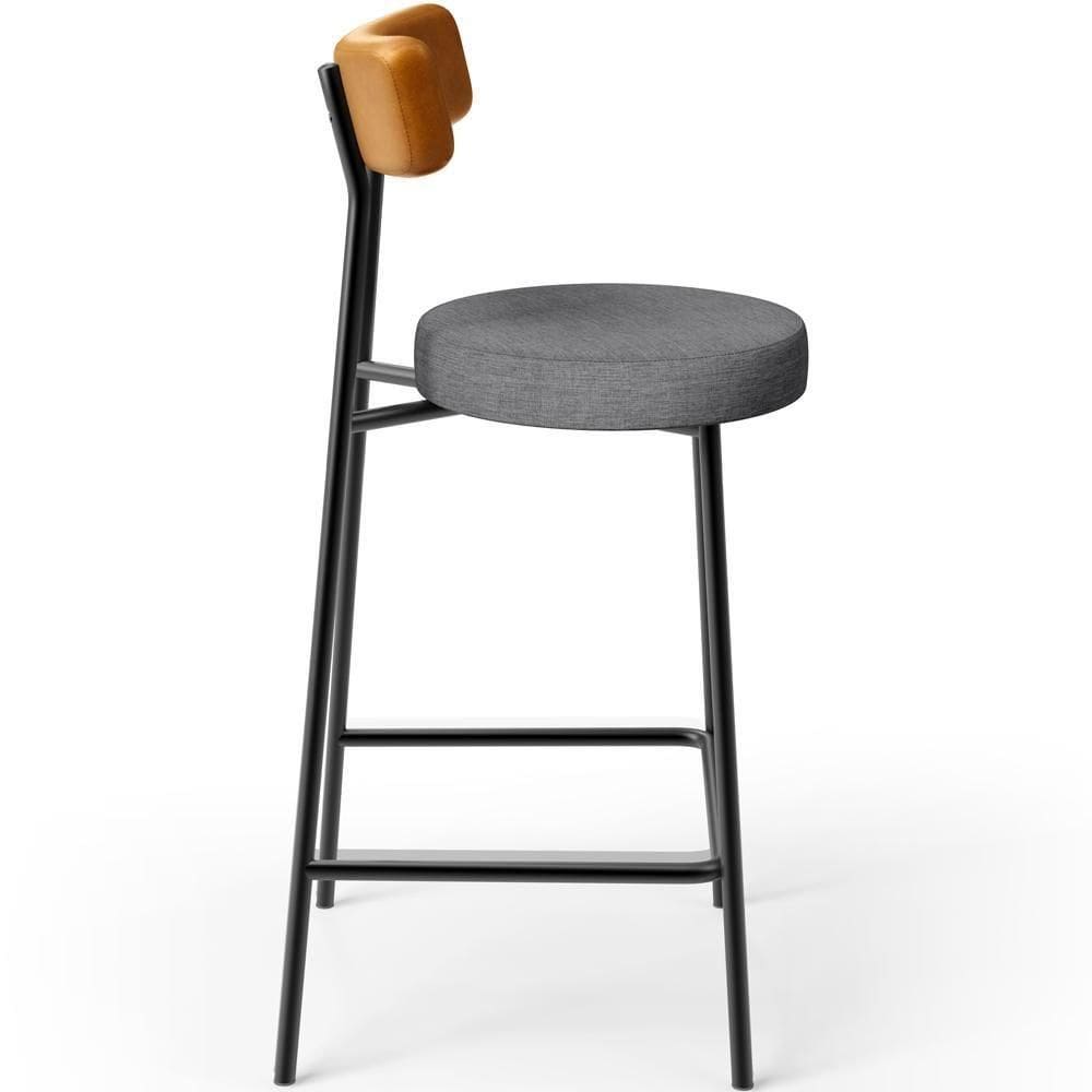 Banqueta Baixa Bar Cozinha Sala De Jantar Milão L02 Couríssimo Whisky Cinza Escuro -LyamDecor