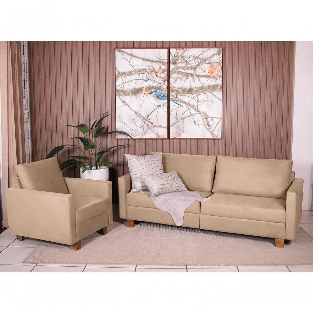 Conjunto Sofá 1,80 2 Lugares E Poltrona Plaza Bege - Straub Web