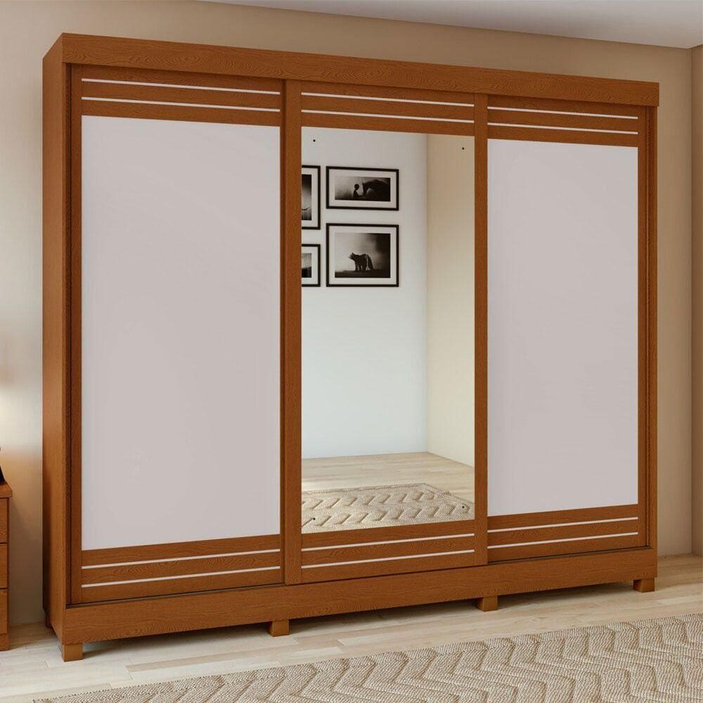 Guarda-roupa Nice  3 Portas 4 Gavetas Com Espelho Lopas Frassino / Off White