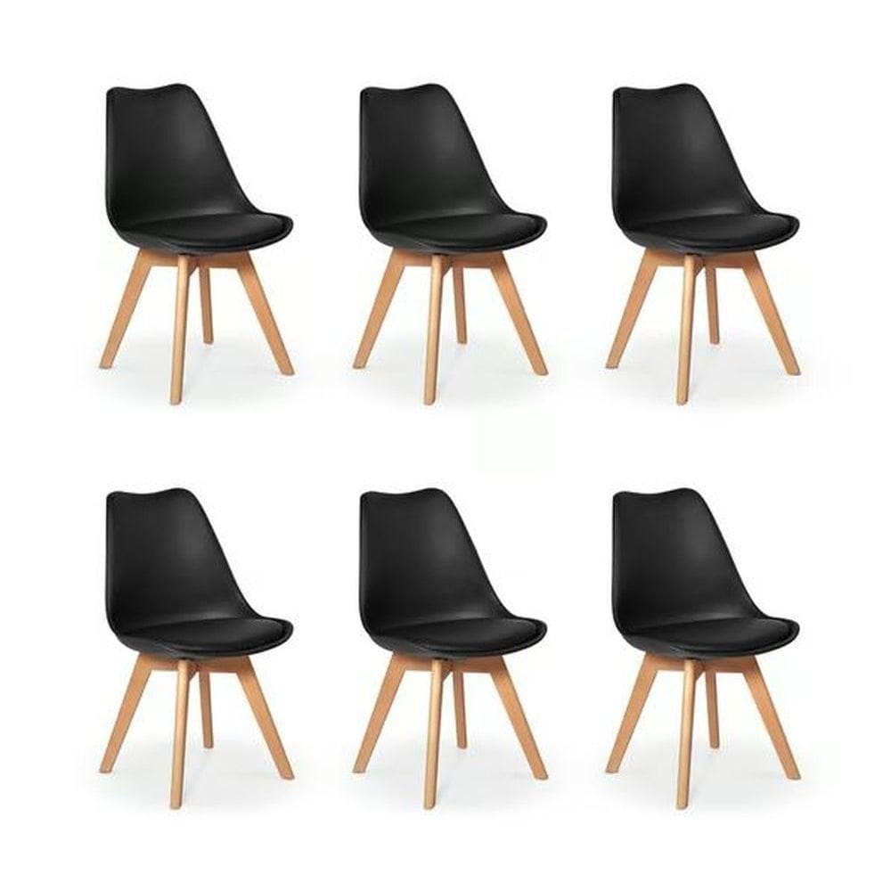 Kit C/6 Cadeiras Leda ? Charles Eames Com Almofada Preta