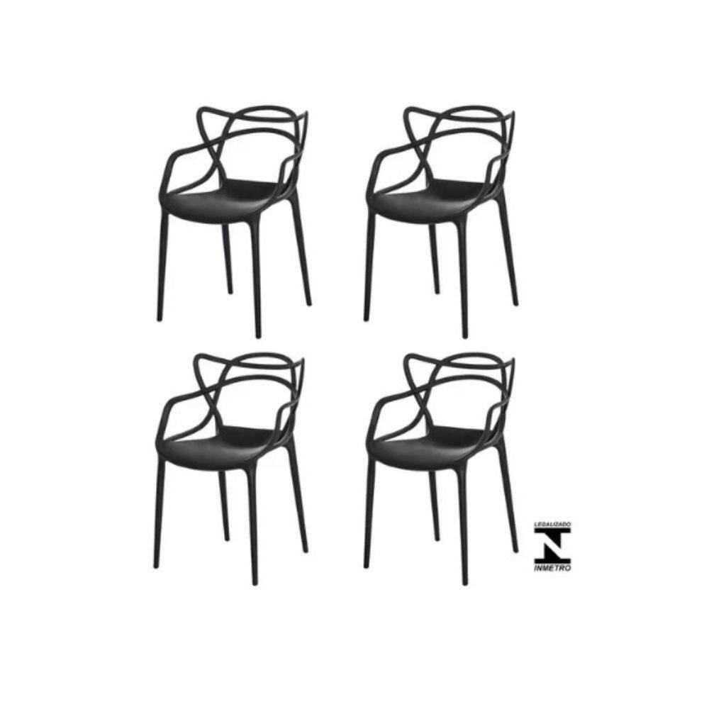 Kit Com 4 Cadeira Allegra Masters Polipropileno Preta