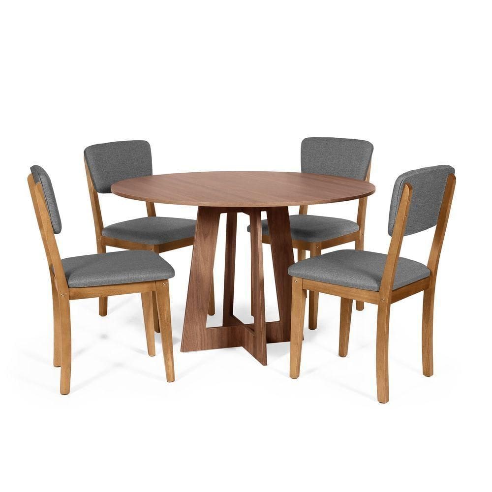 Mesa De Jantar Redonda Montreal Noronha Com 4 Cadeiras Estofadas Ella Cinza Escuro