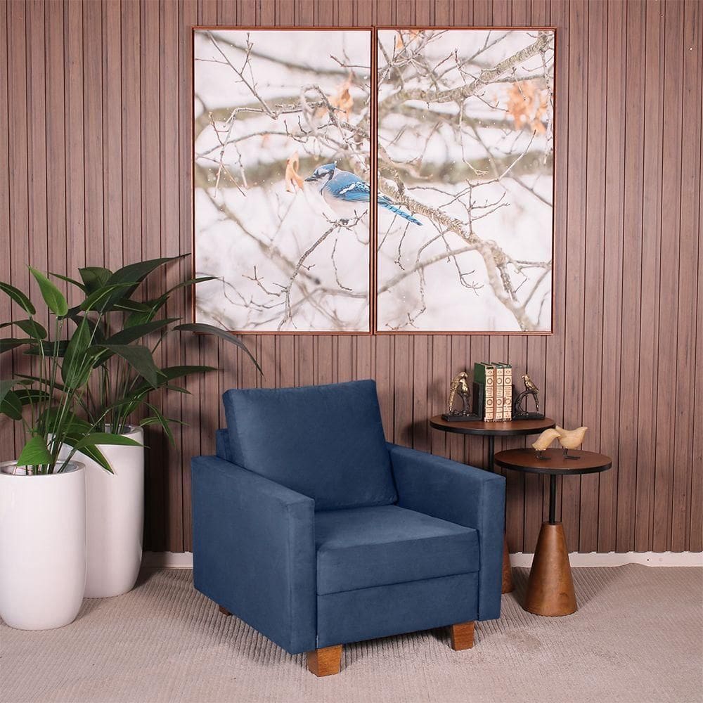 Poltrona Decorativa Para Sala Veludo Plaza Azul - Straub Web