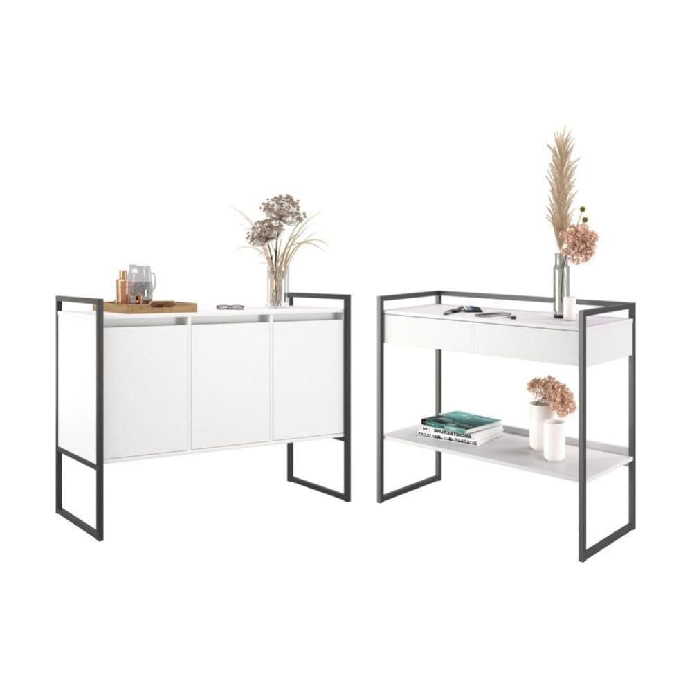 Conjunto Buffet E Aparador Industrial - Branco Branco