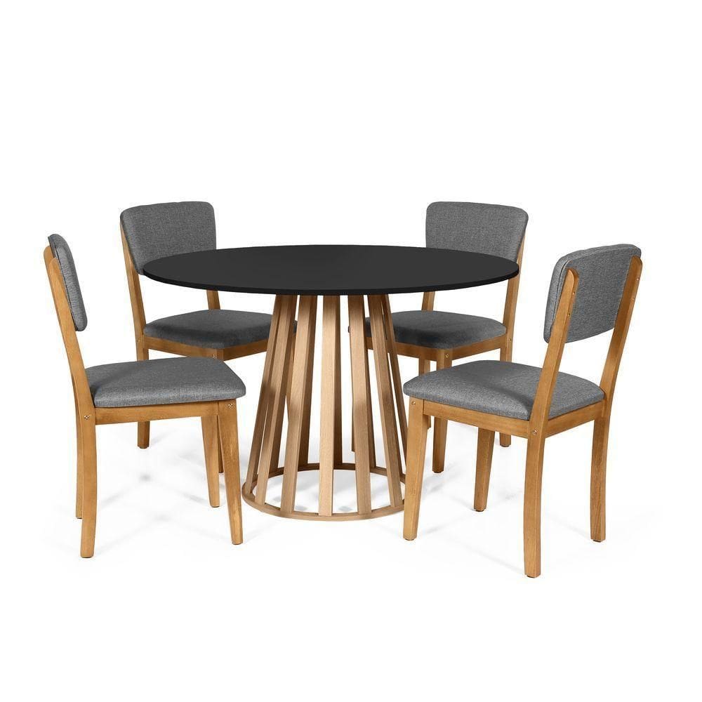 Mesa De Jantar Redonda Gabi Pret/jade Com 4 Cadeiras Estofadas Ella Cinza Escuro