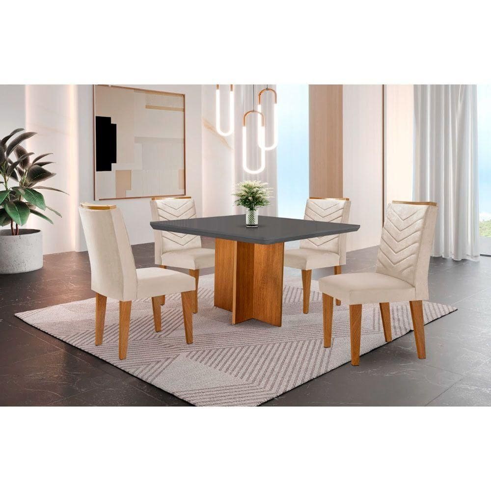 Conjunto Mesa Olímpia 90cm Tampo Em Mdf 4cad Creme