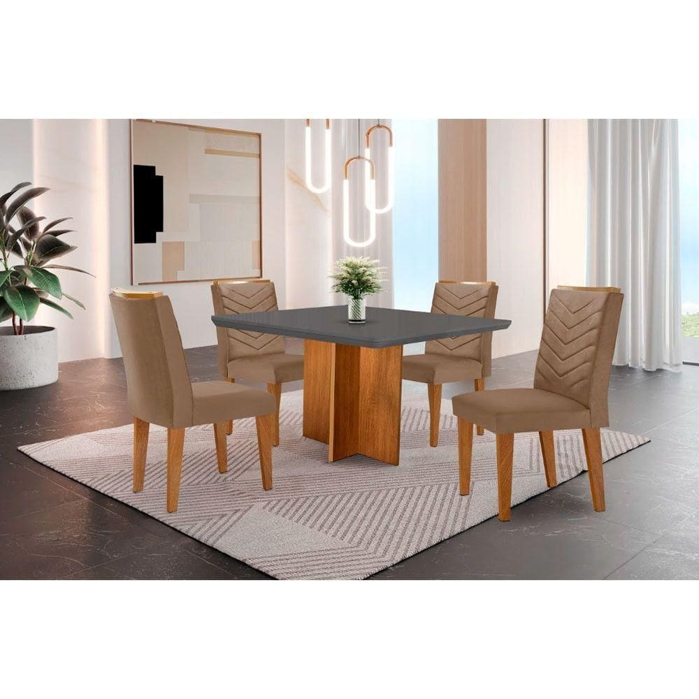 Conjunto Mesa Olímpia 90cm Tampo Em Mdf 4cad Capuccino