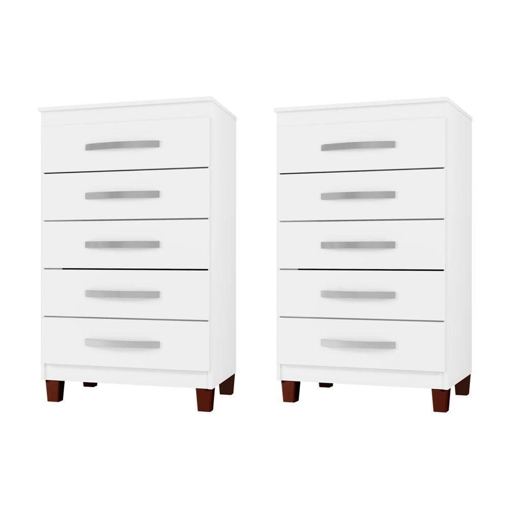 Kit Com 2 Cômoda 5 Gavetas Cannes Branco Incorplac