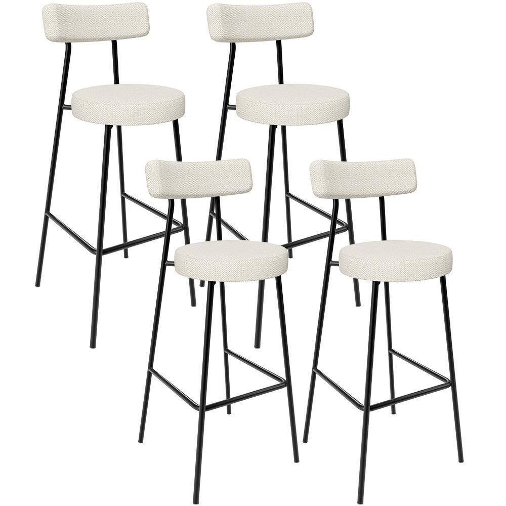 Kit 04 Banquetas Alta Bar Cozinha Sala De Jantar Em Aço Milão L02 Linho Champagne