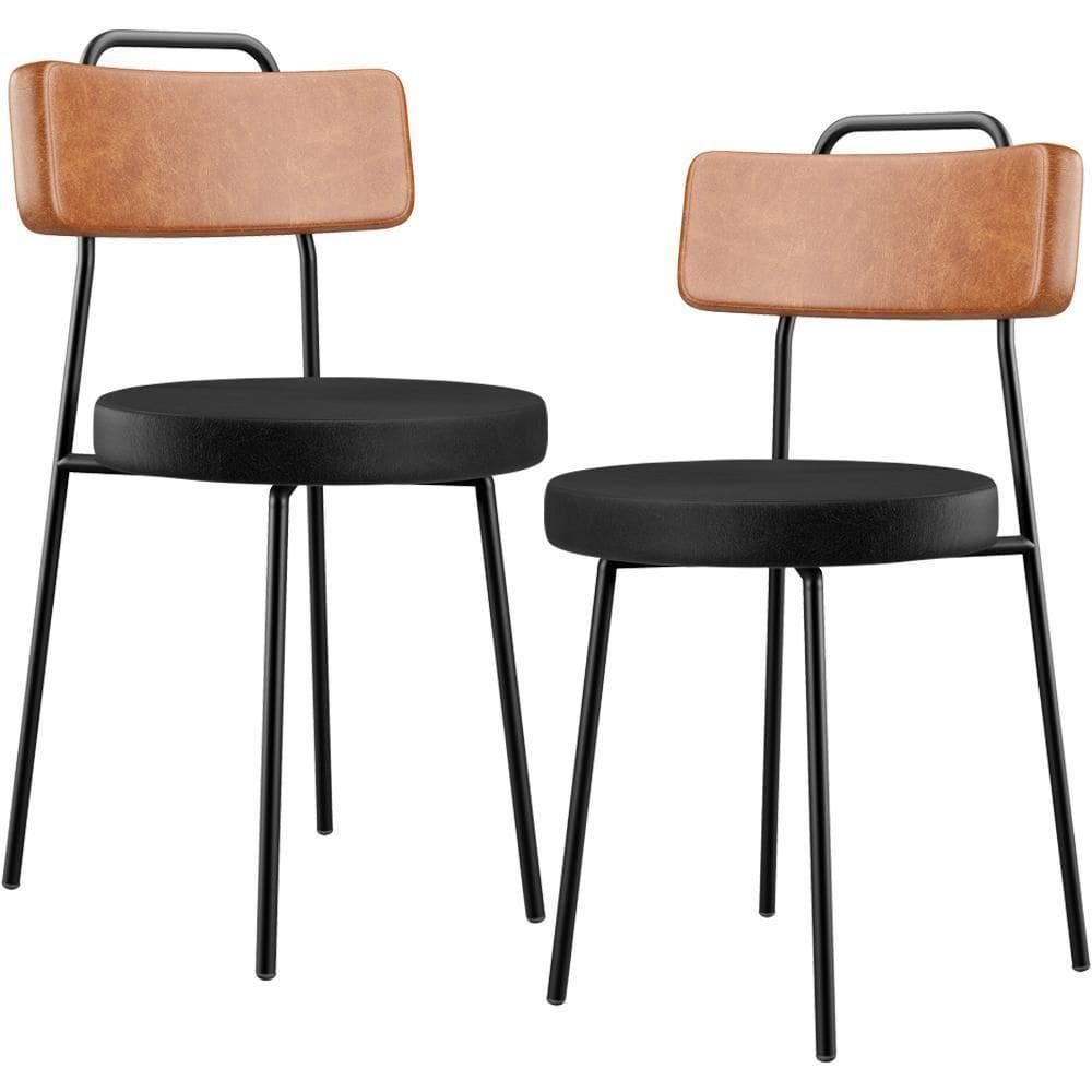 Kit 02 Cadeiras Decorativas Estofada Para Sala Jantar Barcelona L02 Couríssimo Camel Preto