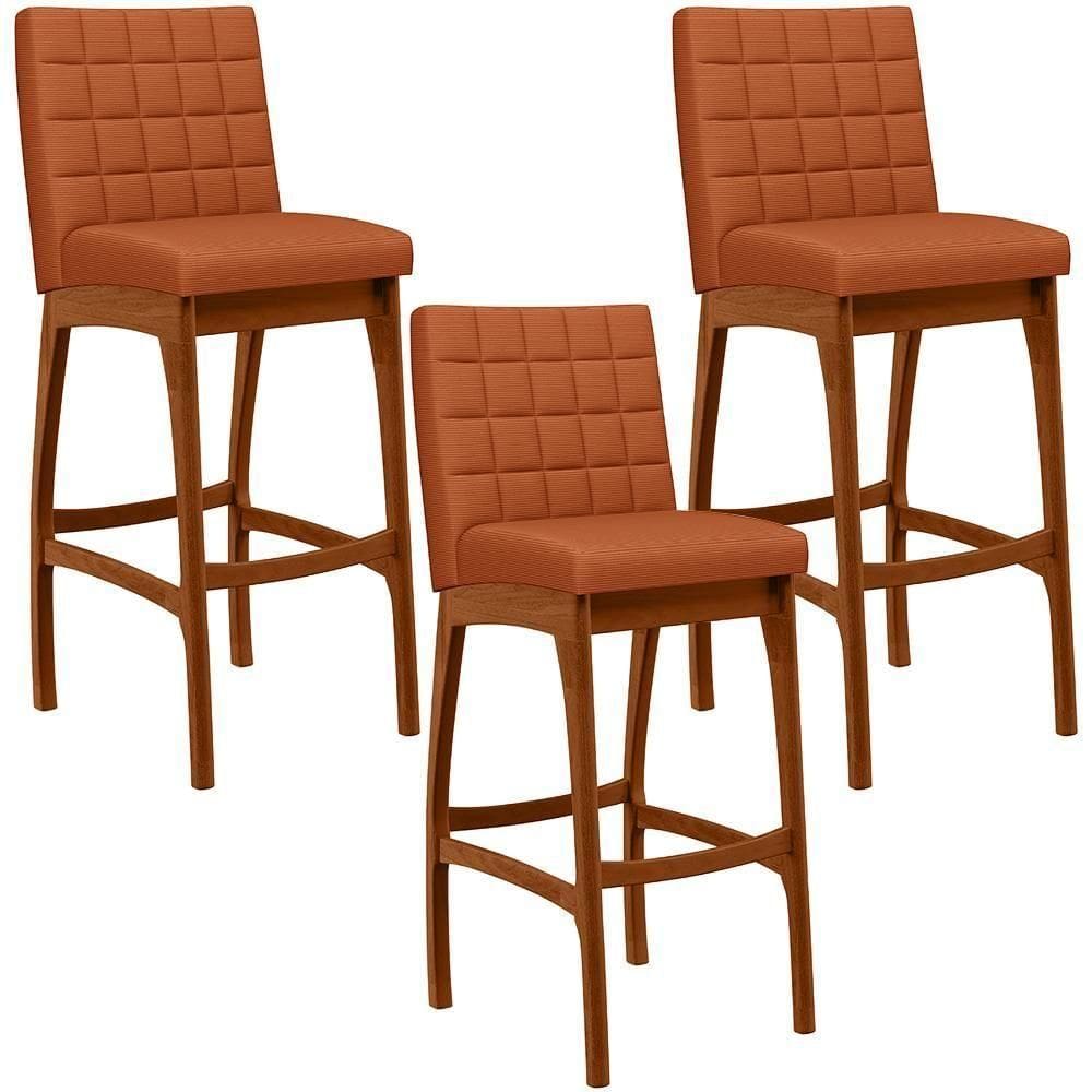 Kit 03 Banquetas Altas Para Cozinha Sala De Jantar Fixa Mila L02 Tecido Terracota