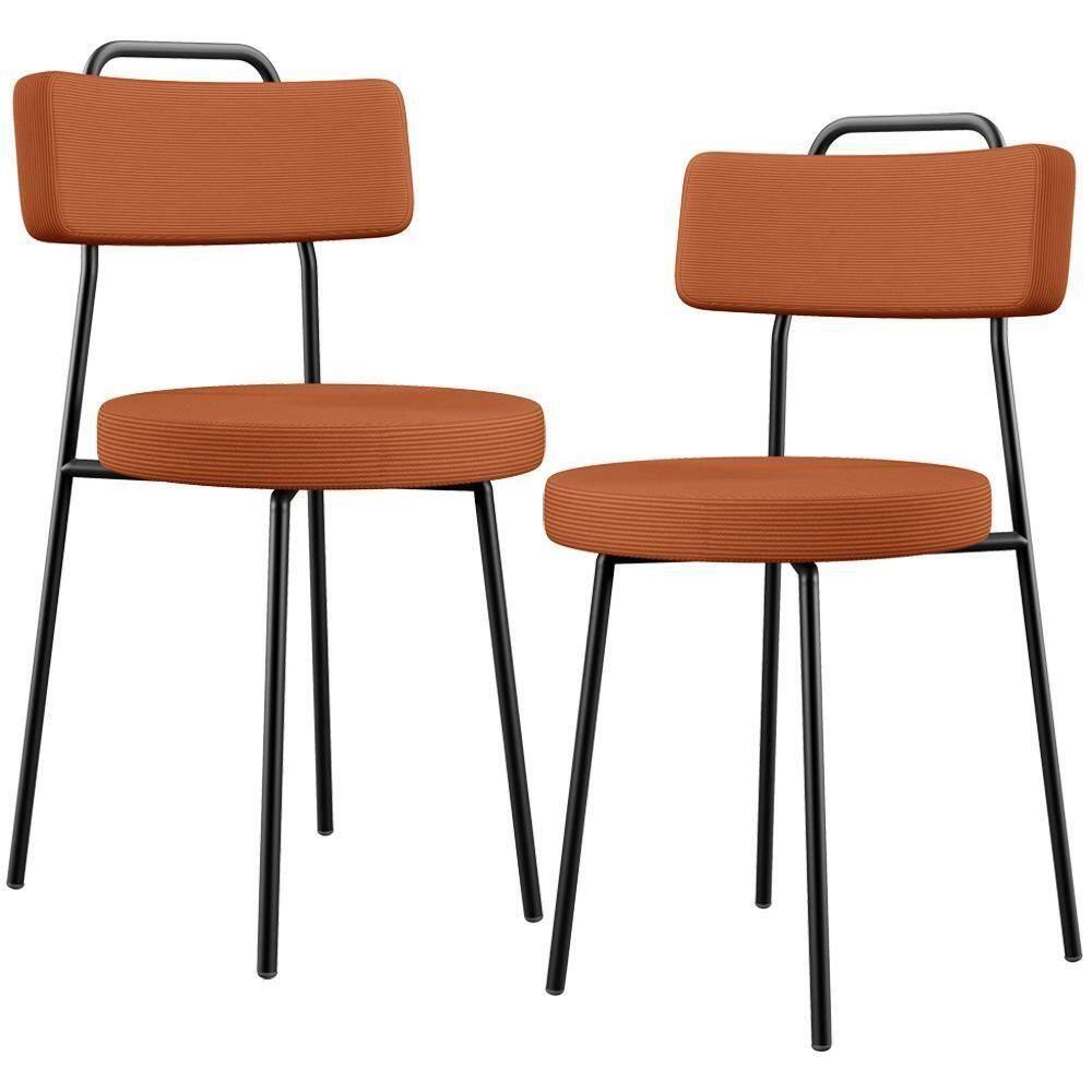 Kit 02 Cadeiras Decorativas Estofada Para Sala De Jantar Barcelona L02 Tecido Terracota