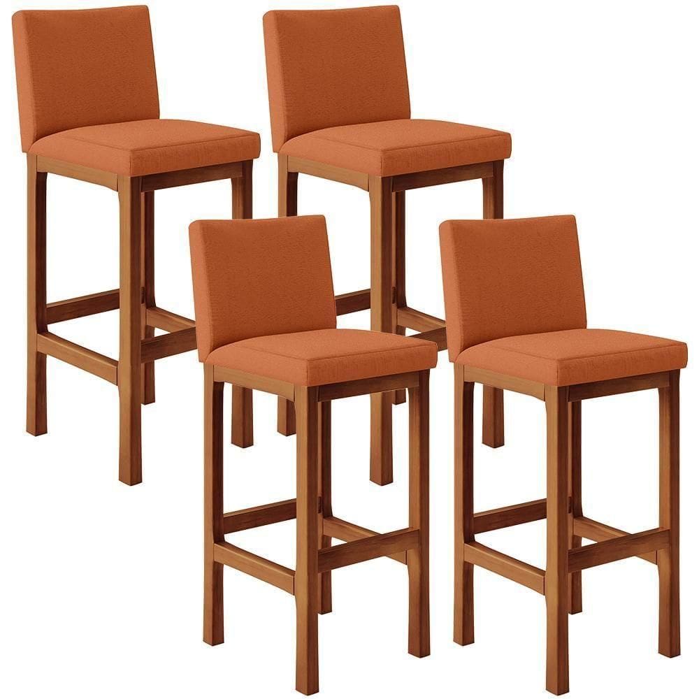 Kit 04 Banquetas Altas Para Cozinha Sala De Jantar Fixa Alya L02 Tecido Terracota