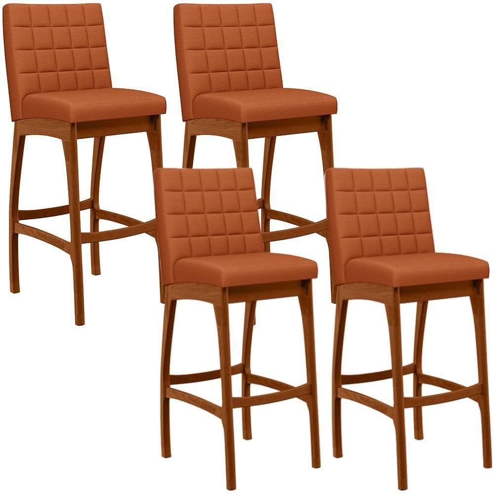 Kit 04 Banquetas Altas Para Cozinha Sala De Jantar Fixa Mila L02 Tecido Terracota