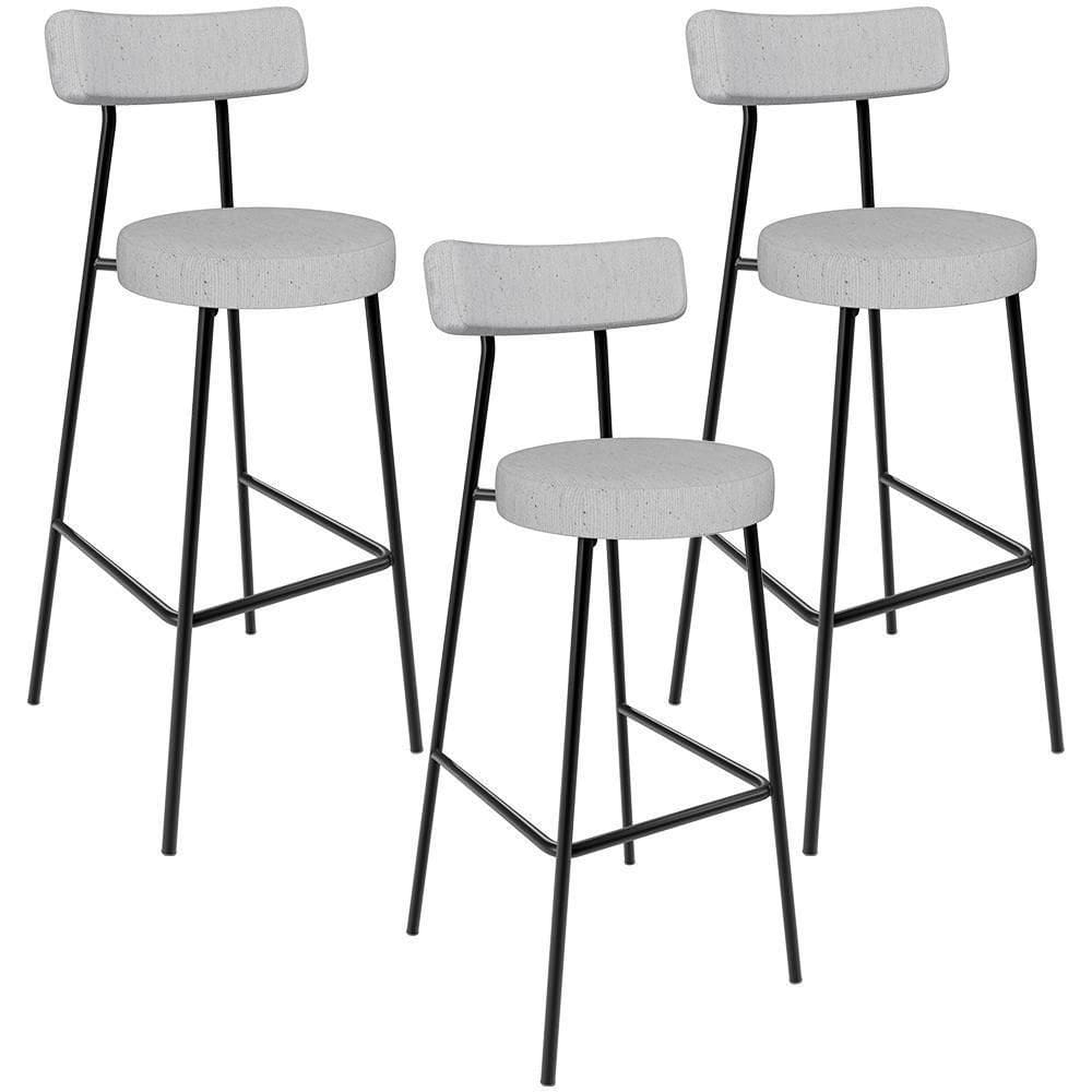 Kit 03 Banquetas Altas Cozinha Bar Sala De Jantar Em Aço Milão L02 Linho Cinza