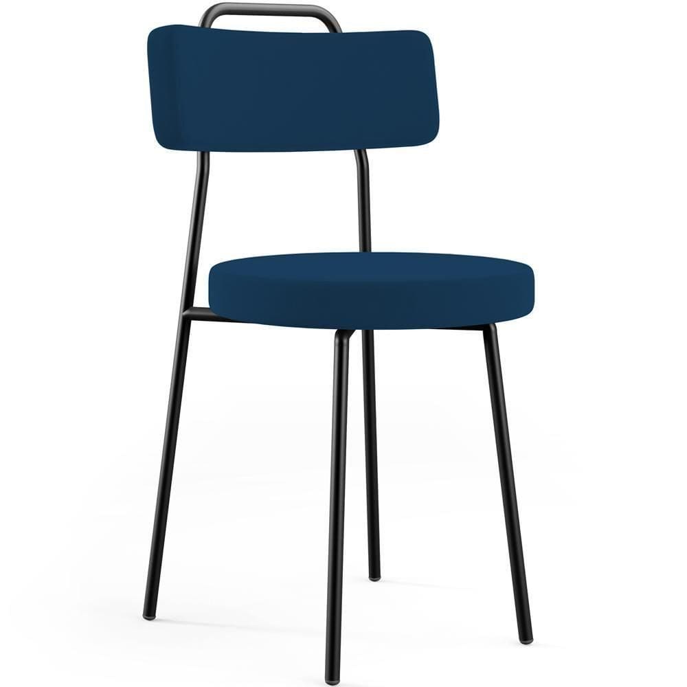 Cadeira Decorativa Estofada Para Sala De Jantar Barcelona L02 Suede Azul Marinho