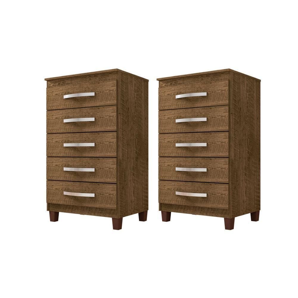 Kit Com 2 Cômoda 5 Gavetas Cannes Malbec Incorplac