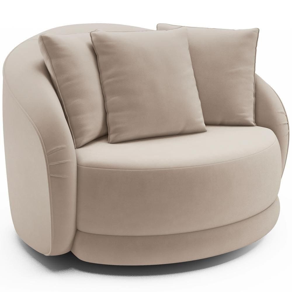 Poltrona Decorativa Para Sala De Estar Base Giratória Witta M03 Veludo Bege - Lyam Decor