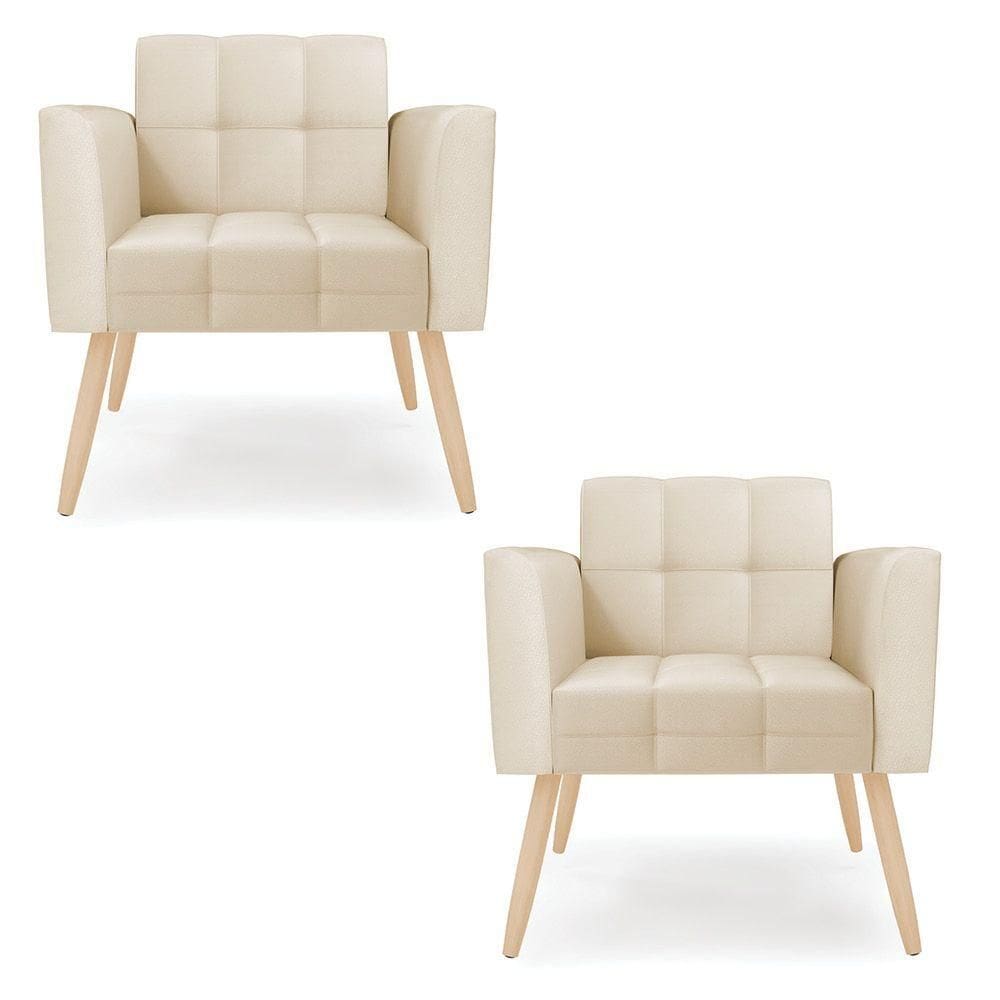 Kit 2 Poltronas Elisa Corino Pés Palito Natural - D`rossi Cor Bege