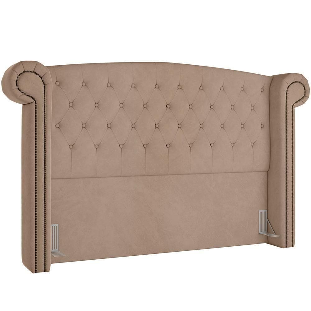 Cabeceira Cama Box Casal Com Tachas 140 Cm Sofia P05 Veludo Bege