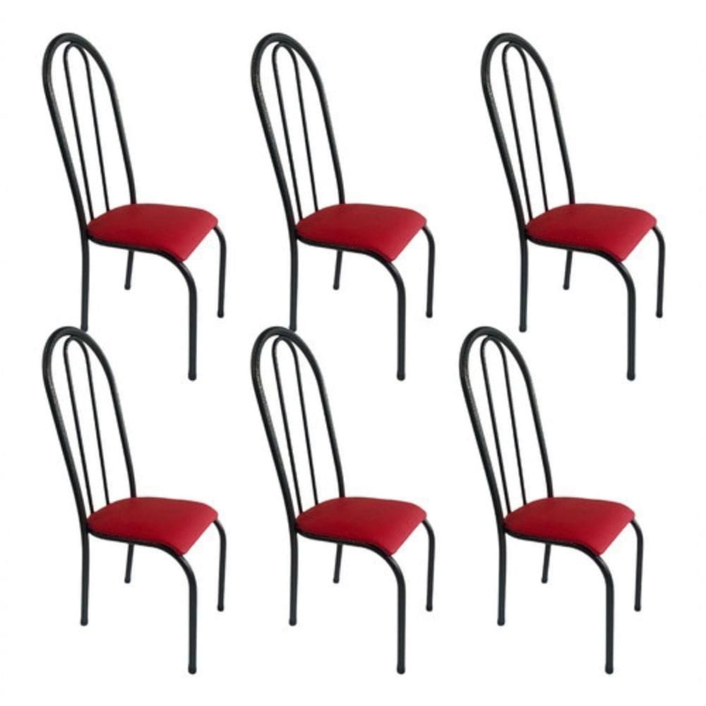 Kit 6 Cadeira Sala Jantar Aço Tubolar Cozinha Corino Junco Vermelho