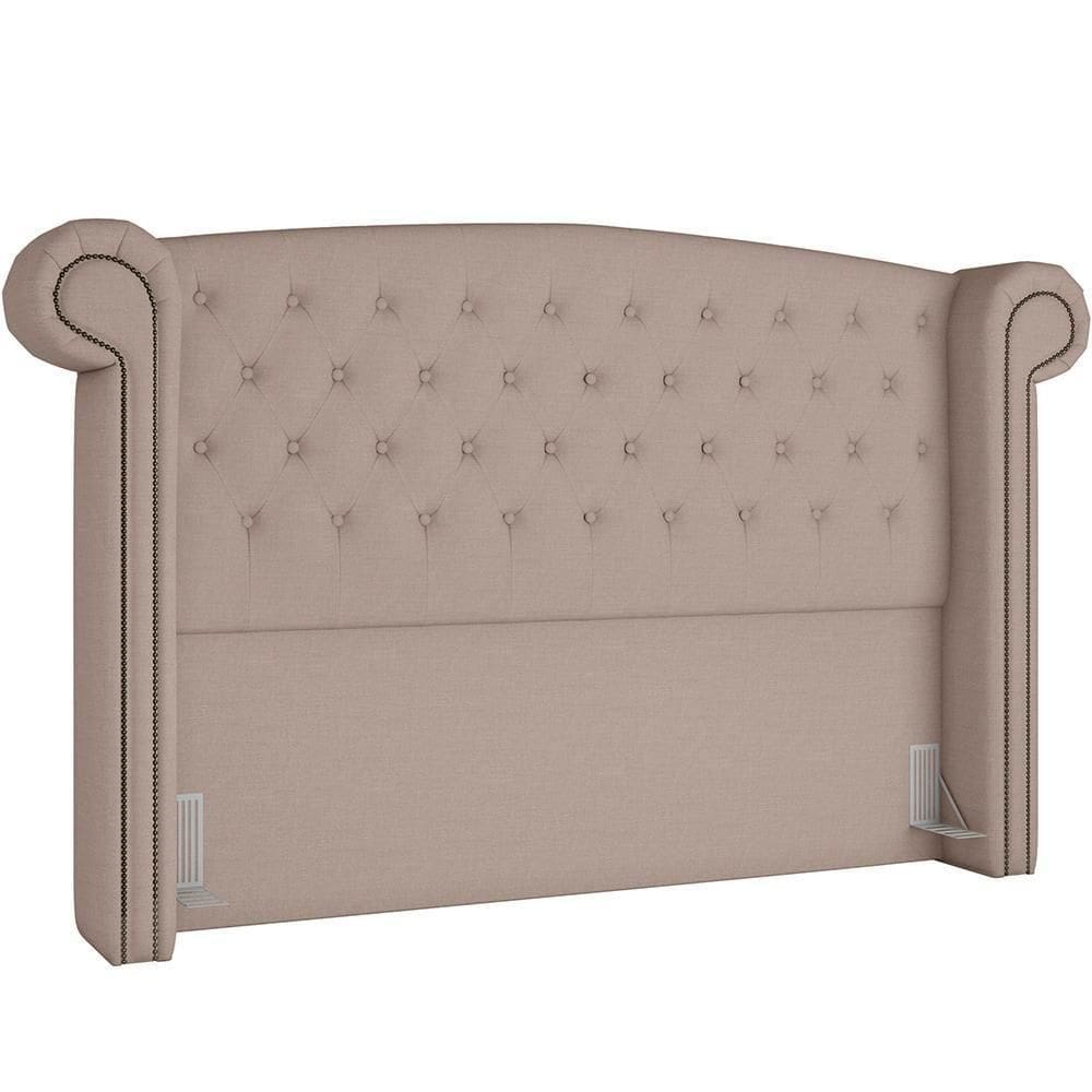 Cabeceira Cama Box King Com Tachas 195 Cm Sofia P05 Linho Bege Areia