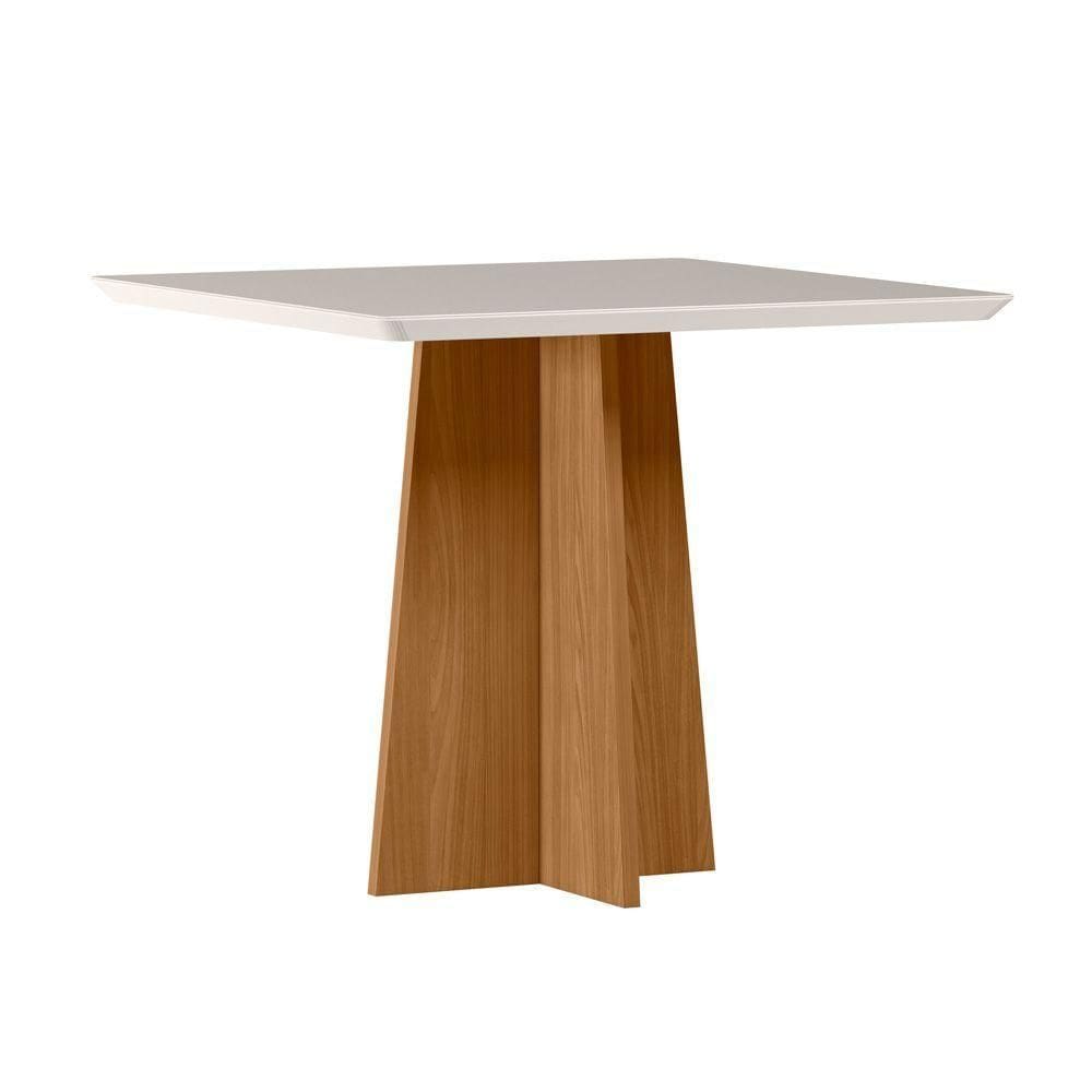 Mesa De Jantar Para 4 Lugares 90cm Tampo Quadrado Com Vidro Anitta Ypê Off White