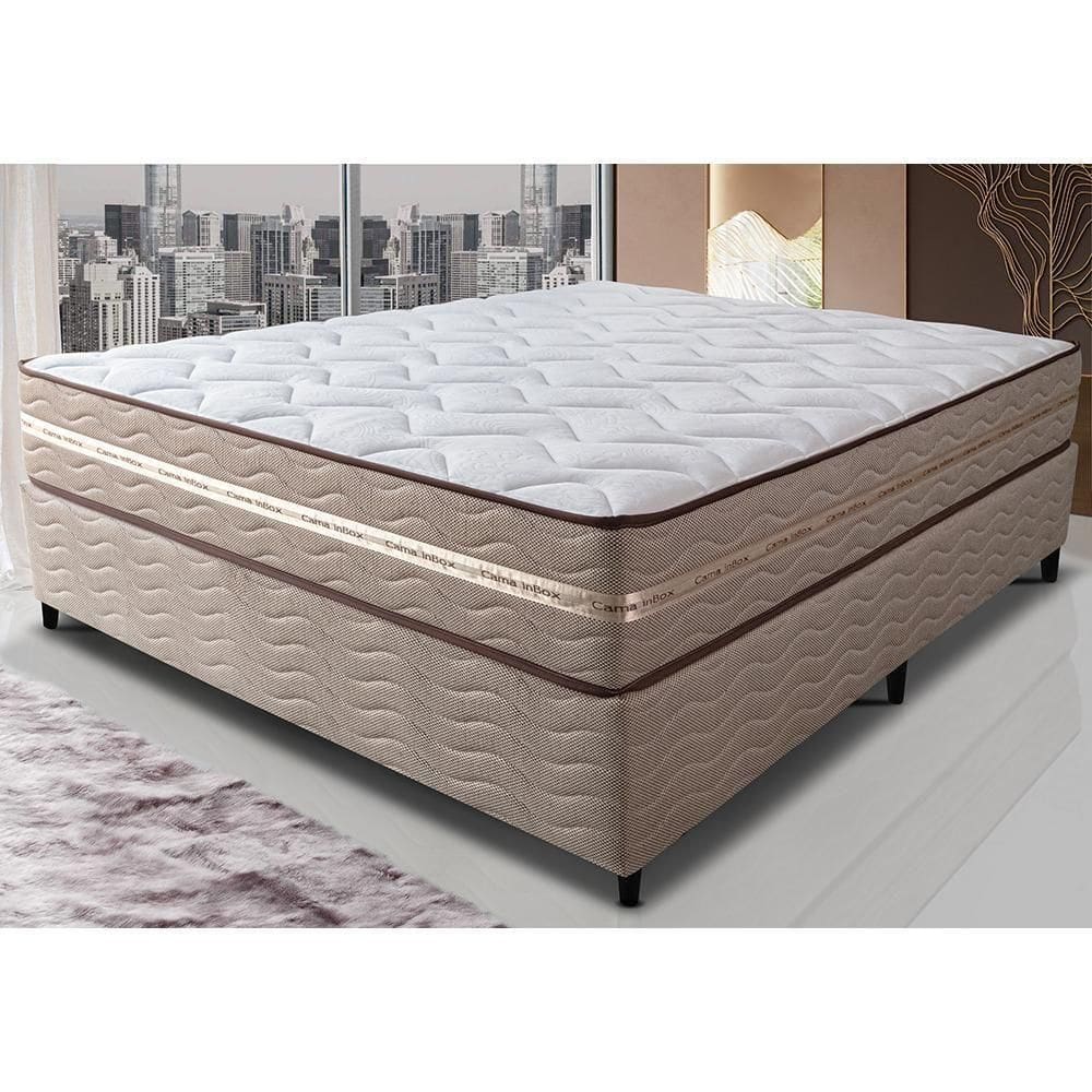 Cama Box Casal (colchão + Box) 138x188x60 De Molas Ensacadas Cama Inbox Smart Gold Bege