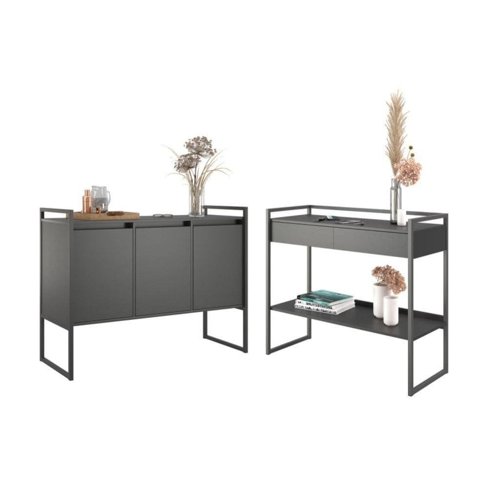 Conjunto Buffet E Aparador Industrial - Preto Preto