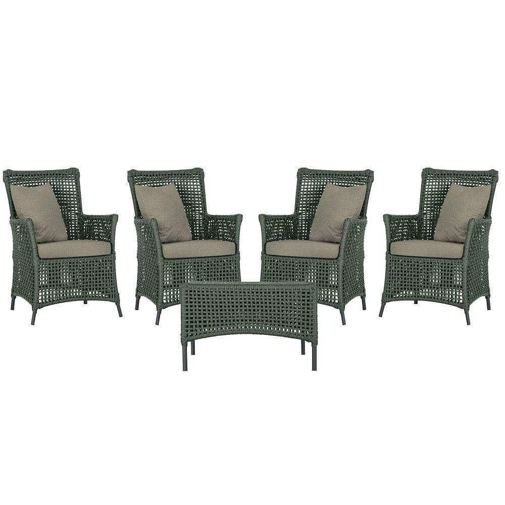 4 Poltronas E 1 Mesa Igapó Alumínio Preta Corda Náutica E8 Verde