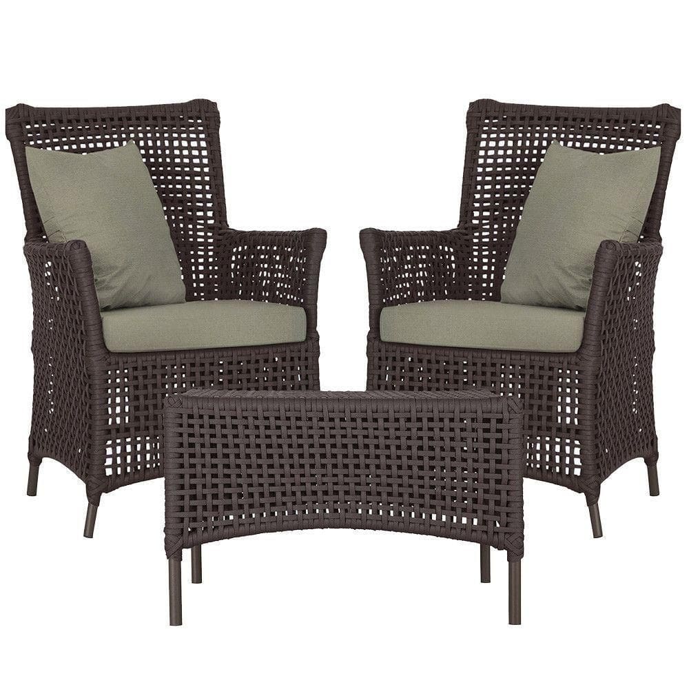 2 Poltronas E 1 Mesa Igapó Alumínio Marrom Corda Náutica E8 Marrom