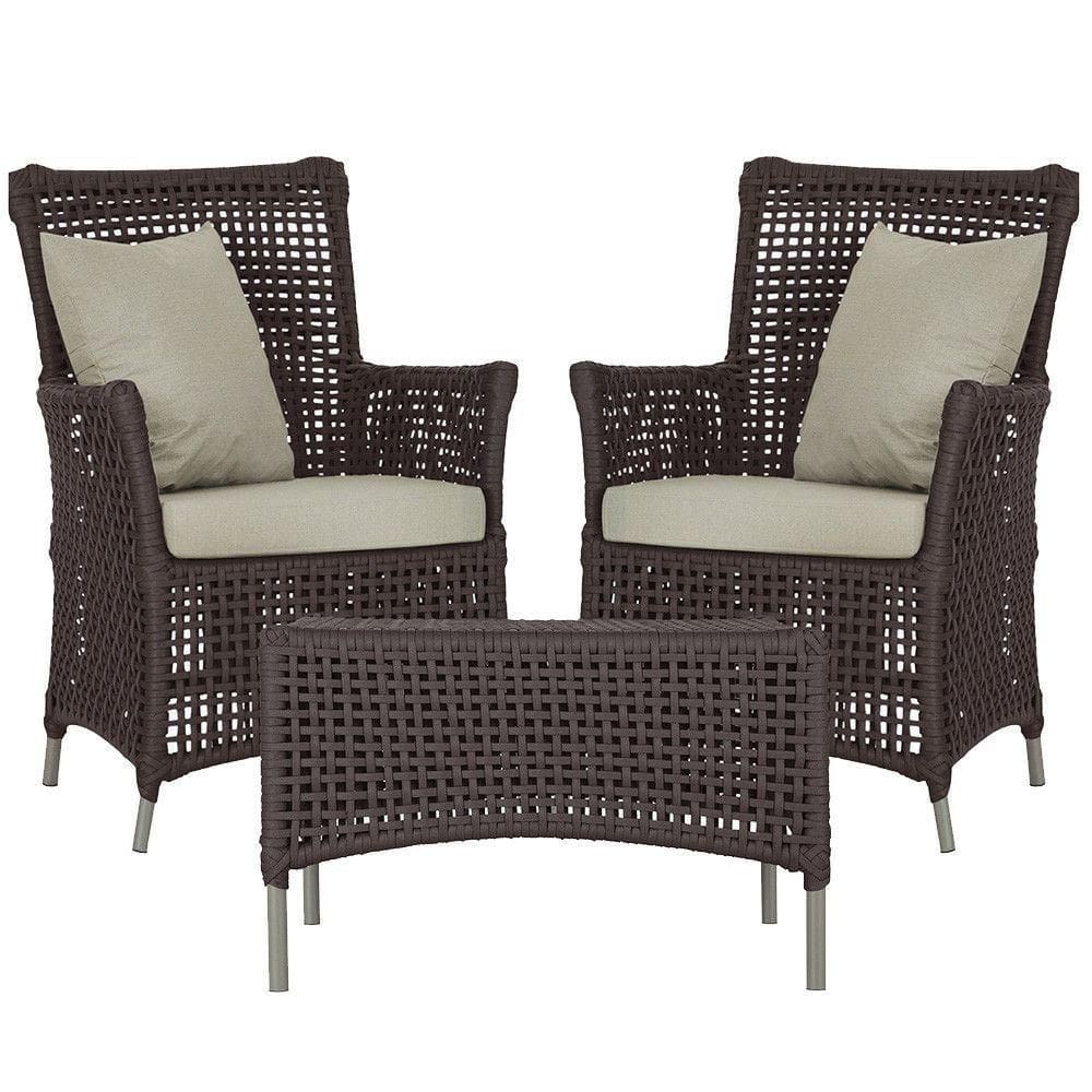 2 Poltronas E 1 Mesa Igapó Alumínio Fendi Corda Náutica E7 Marrom