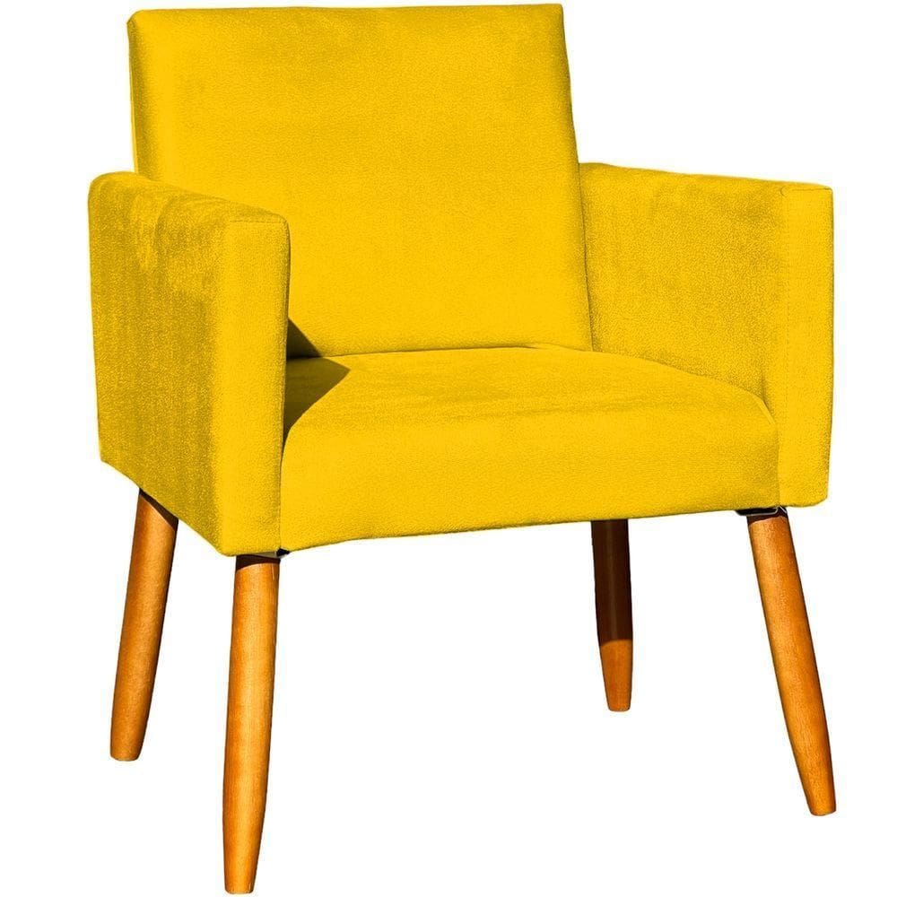 Poltrona Decorativa Nina Pé Palito Castanho - Amarelo Suede