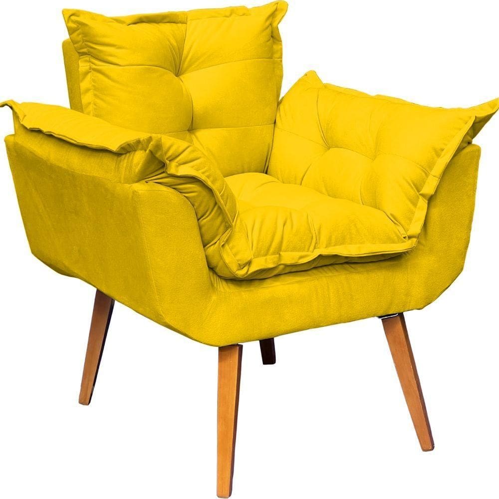 Poltrona Decorativa Alice Pé Trapézio 30cm Castanho - Amarelo Suede
