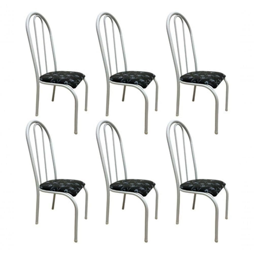Kit 6 Cadeira Sala Jantar Aço Tubolar Cozinha Corino Junco Cor Do Assento:preto Florido