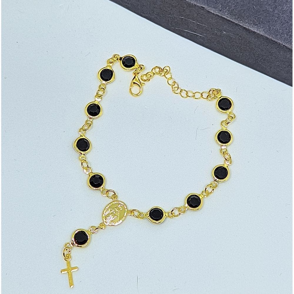 Pulseira Bracelete Terço religiosa pedras cristais Zircônias com pingente nossa senhora aparecida com cruz lançamento