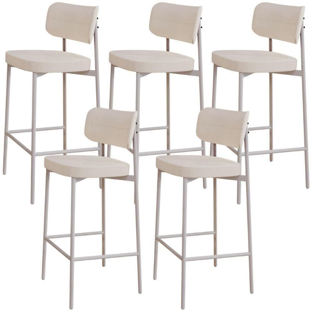Kit 05 Banquetas Alta Bar Cozinha Sala De Jantar Aço Branco Kaira C01 Linho Palha - Lyam Decor
