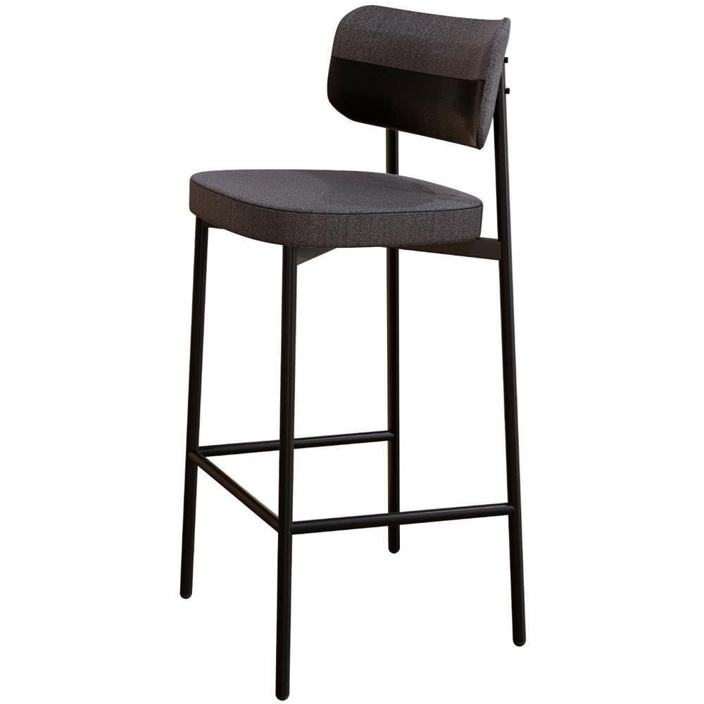 Banqueta Alta Bar Cozinha Sala De Jantar Aço Preto Kaira C01 Linho Preto Courino Preto - Lyam Decor
