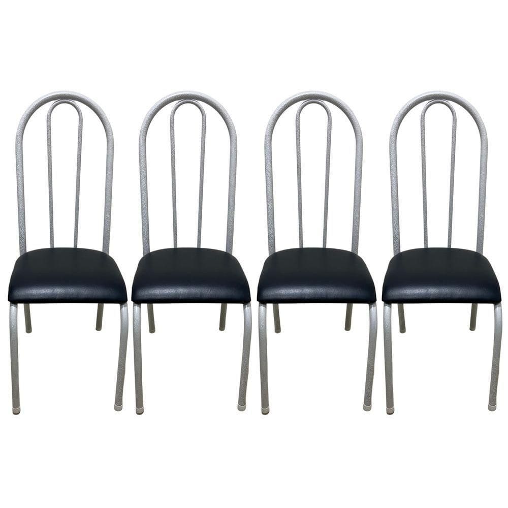 Kit 4 Cadeiras Sala Jantar Aço Tubolar Cozinha Courino Junco Cor Do Assento:preto-branco