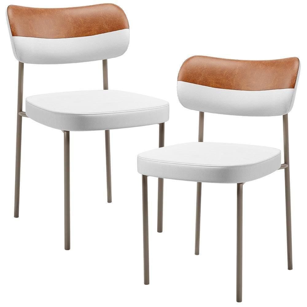 Kit 02 Cadeiras Decorativa Para Sala De Jantar Melina Base Arena L02 Faixa Couríssimo Camel Facto Branco